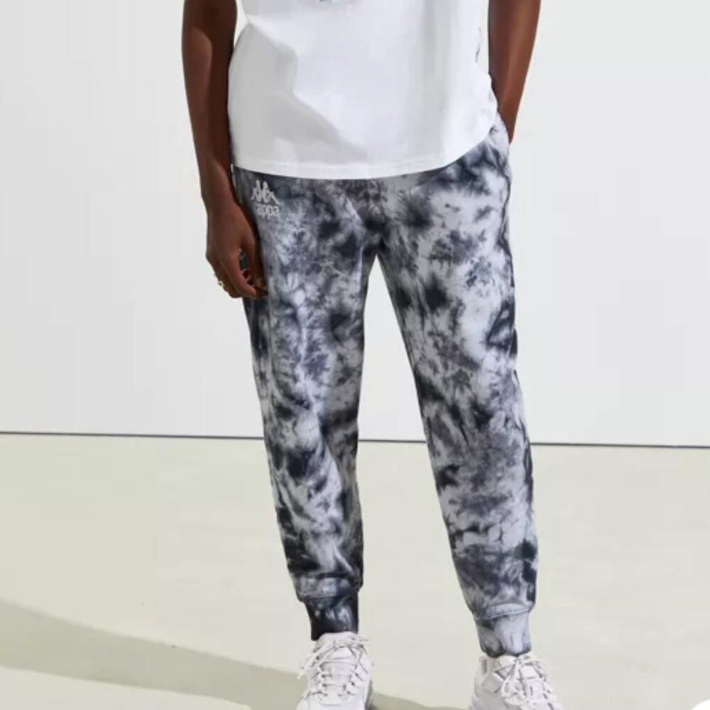 Kappa Culbio Sweatpants Black White Tie Die Joggers Men's Large EUC